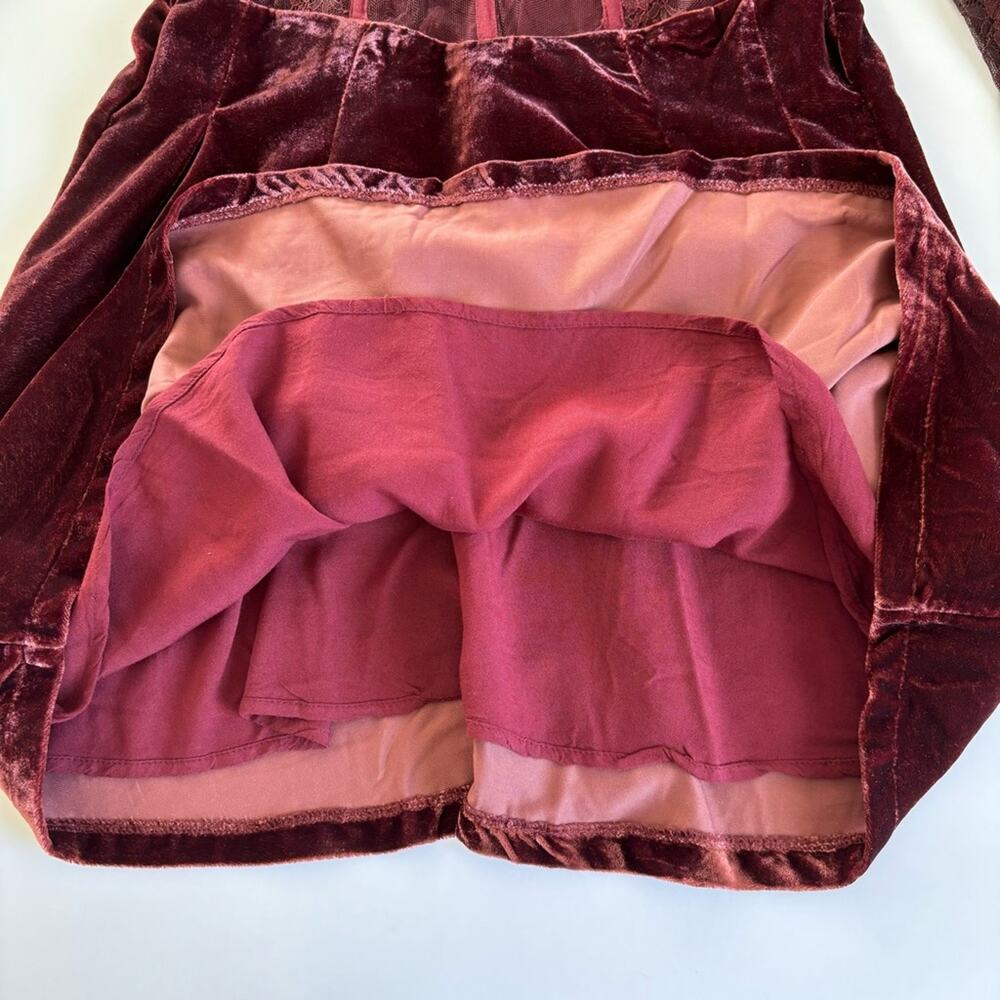 Free People Marlie Garnet Red Lace Long Sleeve Velvet Mini Dress Size Small - Picture 9 of 11